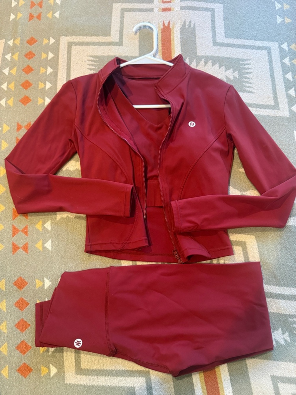 Women’s Burgundy Active Jacket & Legging Set - High Waist Workout Set